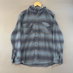 MOLOKAI Surf Co Men’s Blue Button Up Flannel Hoodie Size Medium Cotton Blend